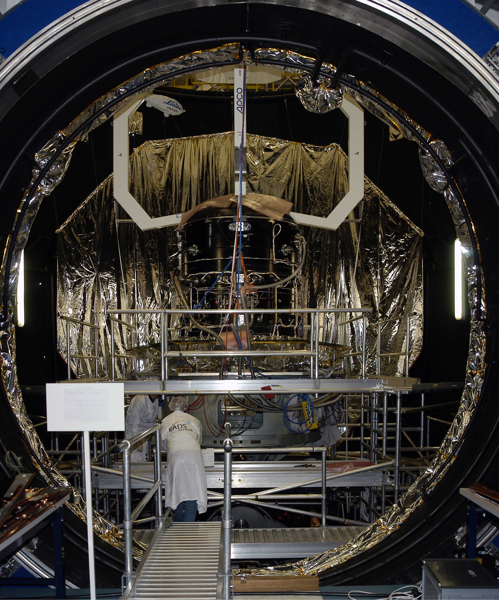 Front view of the cryostat through the main door of the Large Space Simulator
