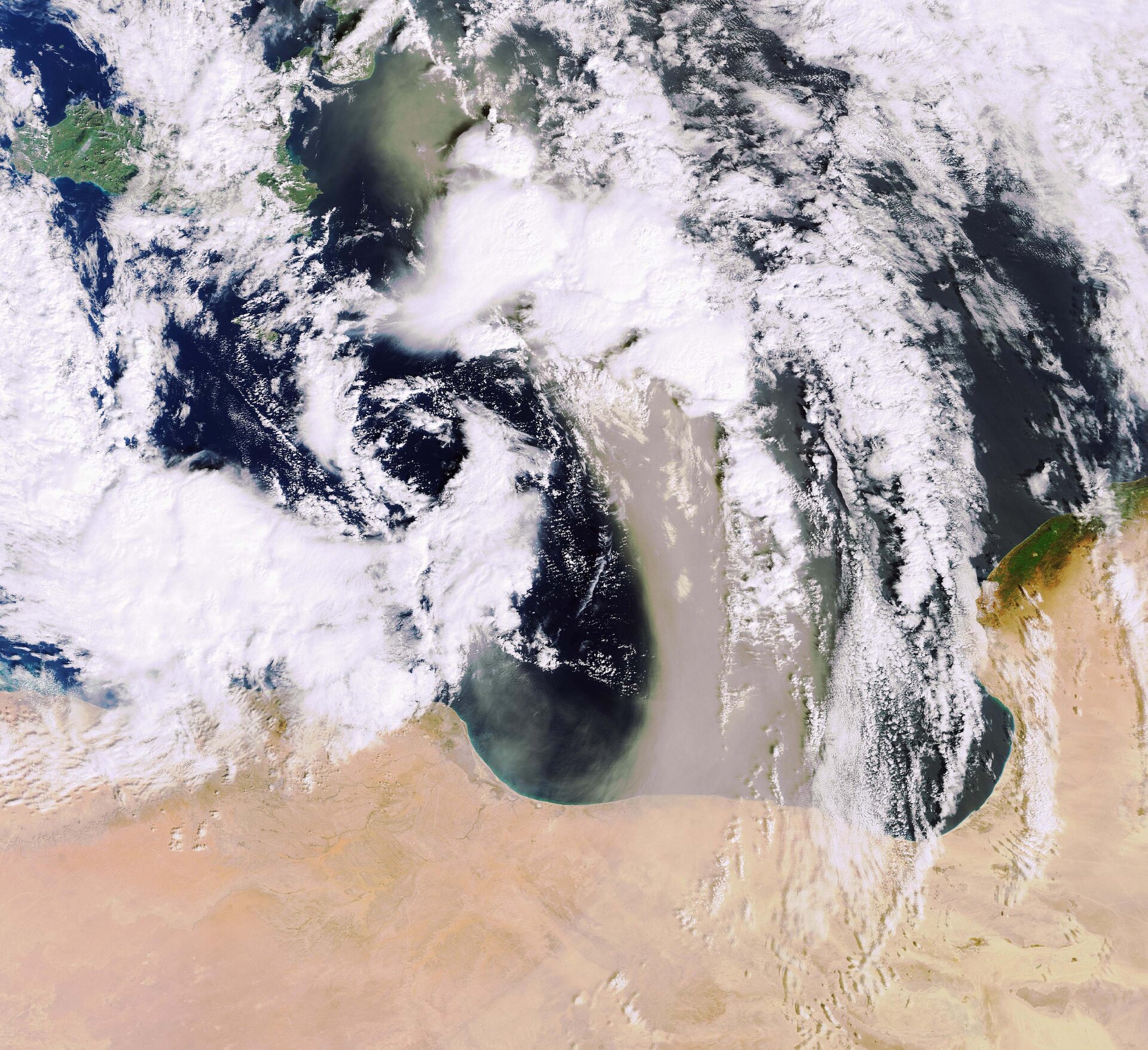 Envisat image of a sandstorm over the Mediterranean
