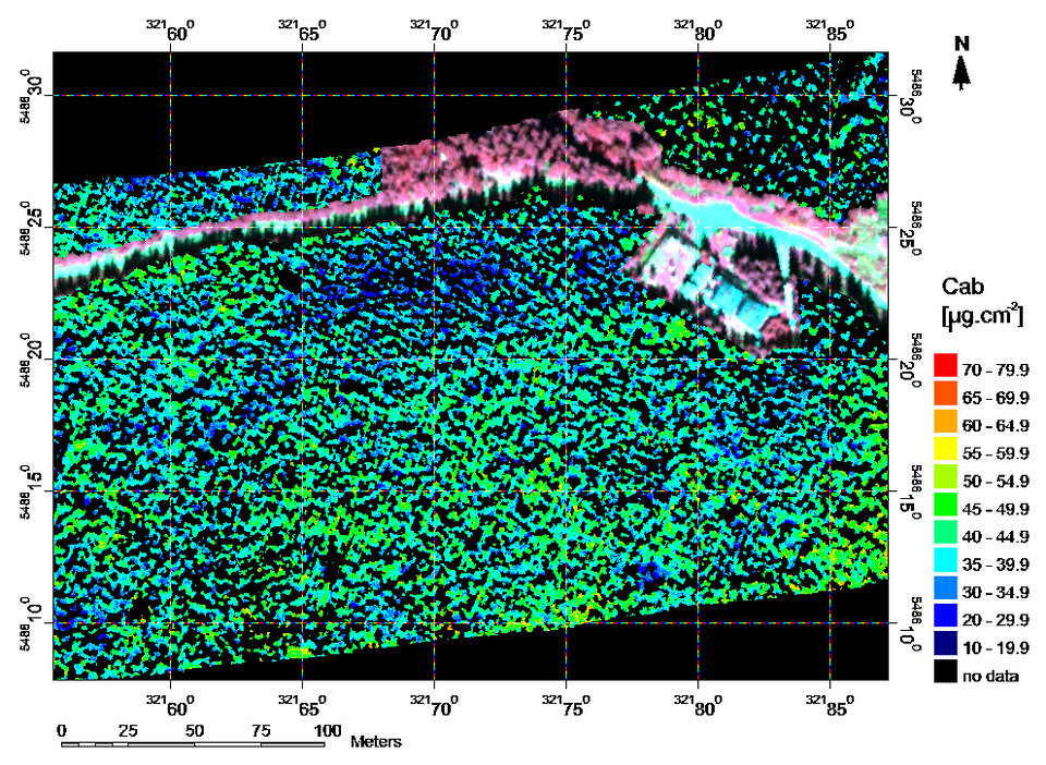 Hyperspectral image of total chlorophyll from AISA Eagle