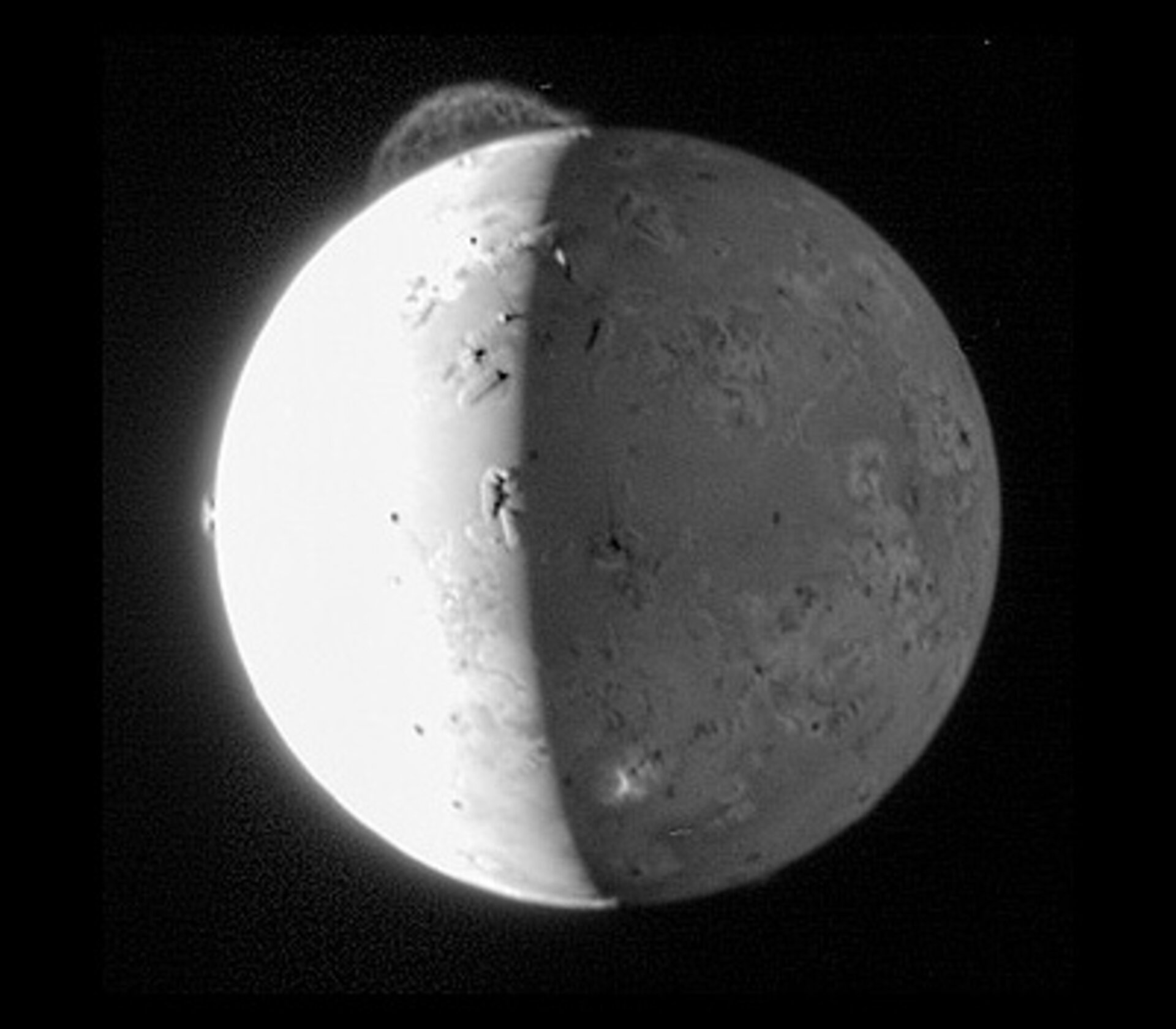 A plume on Io erupting from the volcano Tvashtar