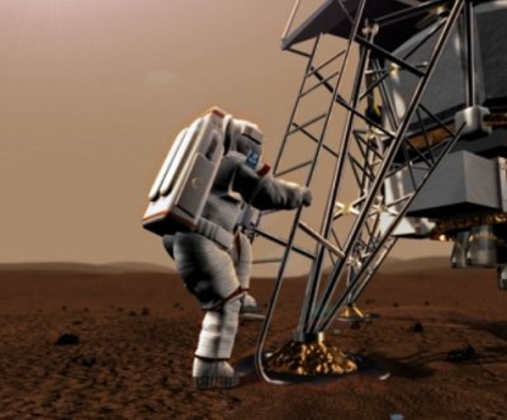 Künstlerische Darstellung einer zukünftigen bemannten Mission zum Mars
