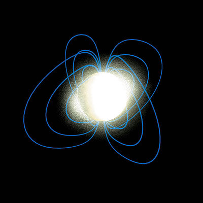 Artist’s view of neutron star with its magnetic field