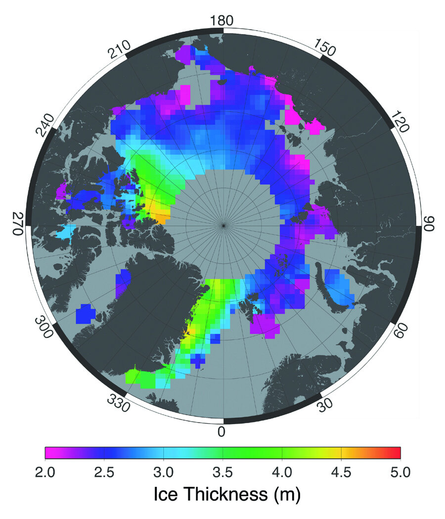 Estimación del espesor del hielo entre 1993-2001 basándose en datos de ERS-1/2