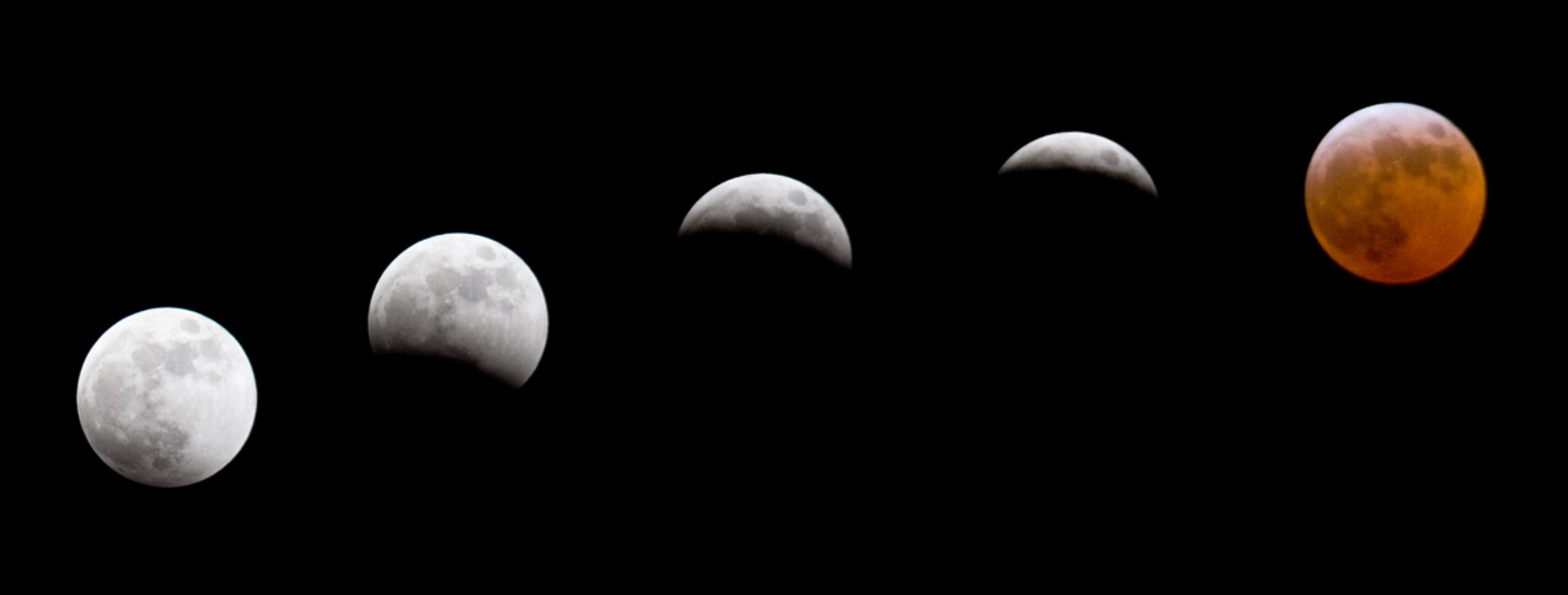 Diferentes fases del último eclipse total de luna