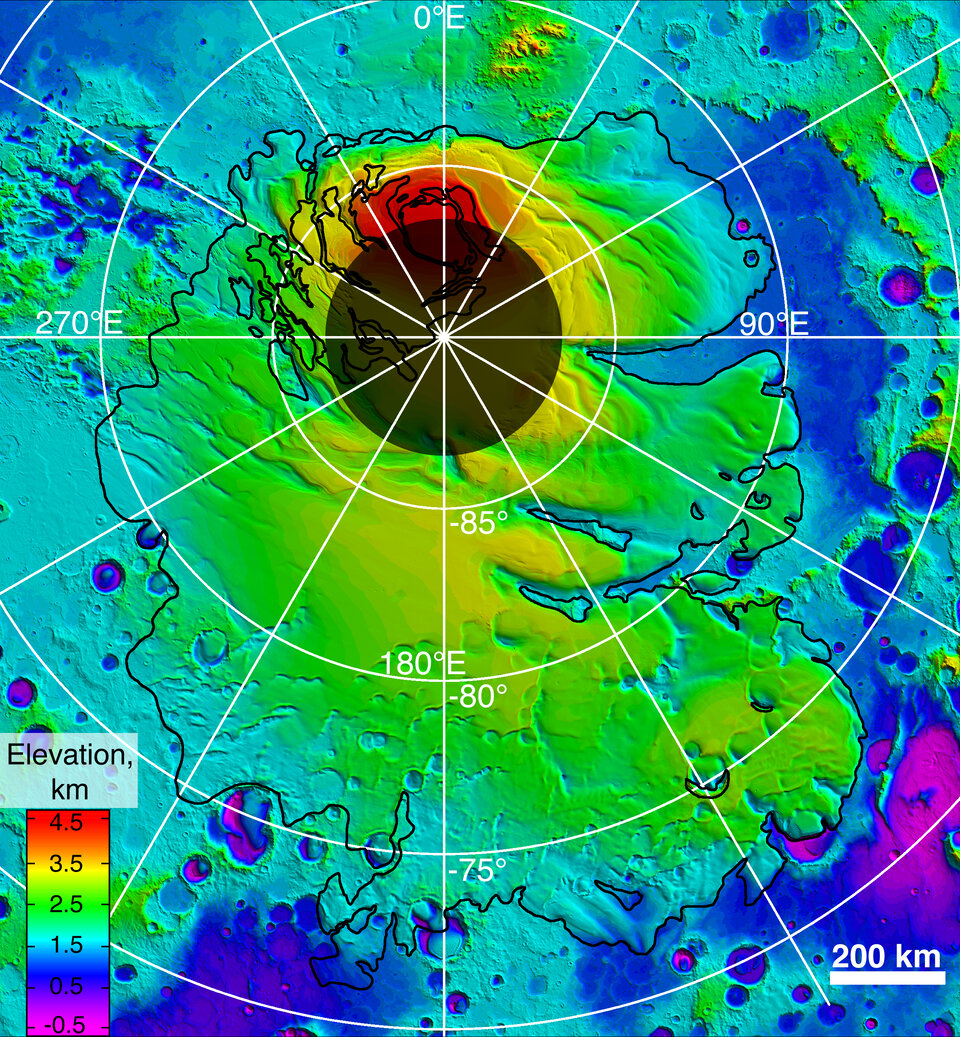 Il radar di Mars Express misura la quantità di acqua intorno al polo sud di Marte