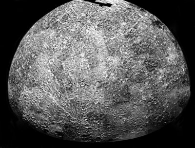 Mercurius, meer dan 30 jaar geleden gefotografeerd door de Amerikaanse ruimtesonde Mariner 10