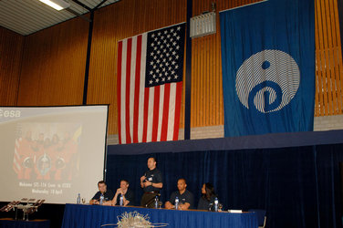 The STS-116 crew presented their mission to staff at ESTEC