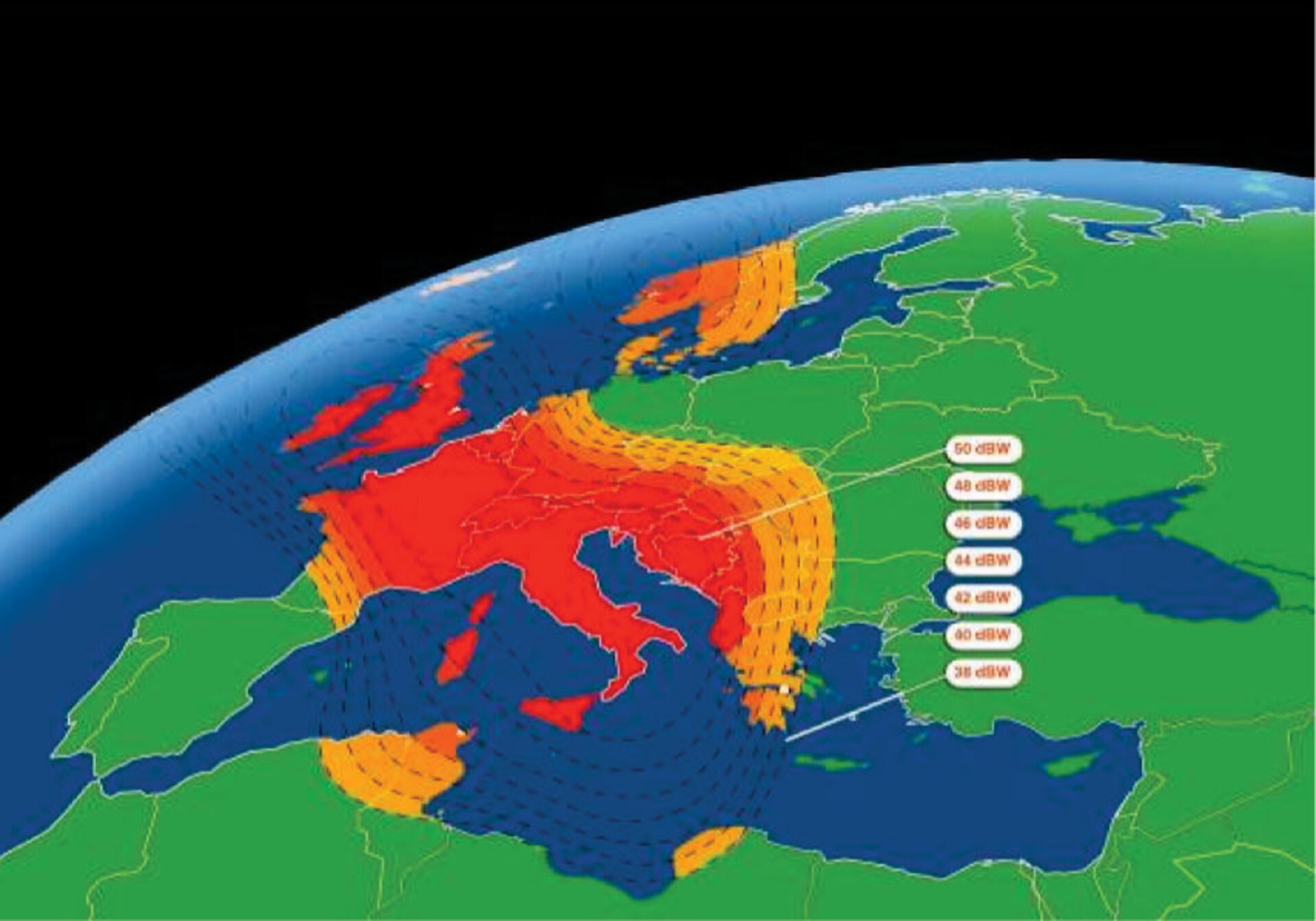 Coverage map for Eutelsat's Eurobird-3