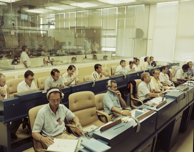 Control room personnel at ECS-1 launch
