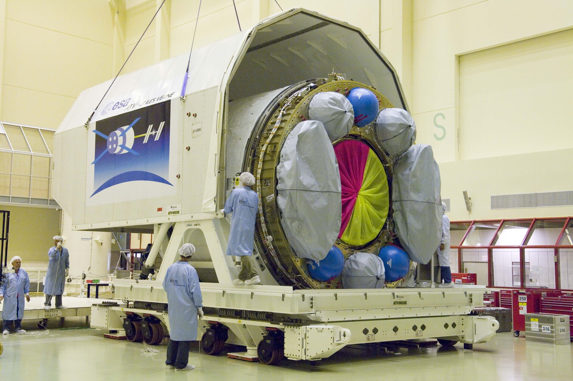 Each section of the spacecraft is carefully packed in a special transport container