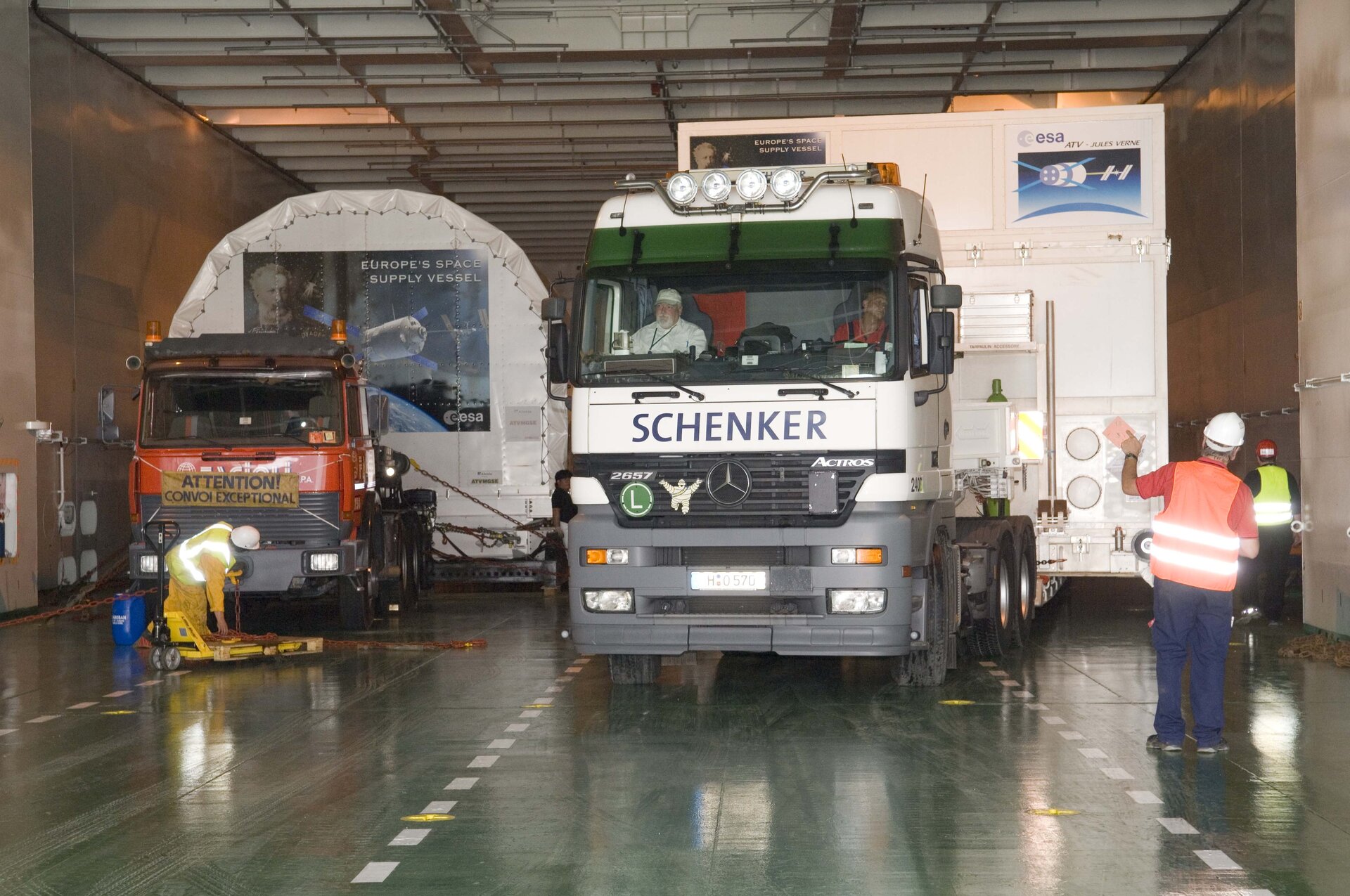 The trucks are parked up and secured ahead of the Atlantic crossing to Kourou