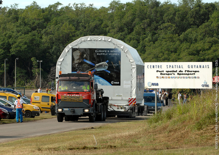 ATV arrives at Europe's Spaceport in Kourou, French Guiana