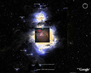 DSS image of Orion Nebula with Hubble image overlaid
