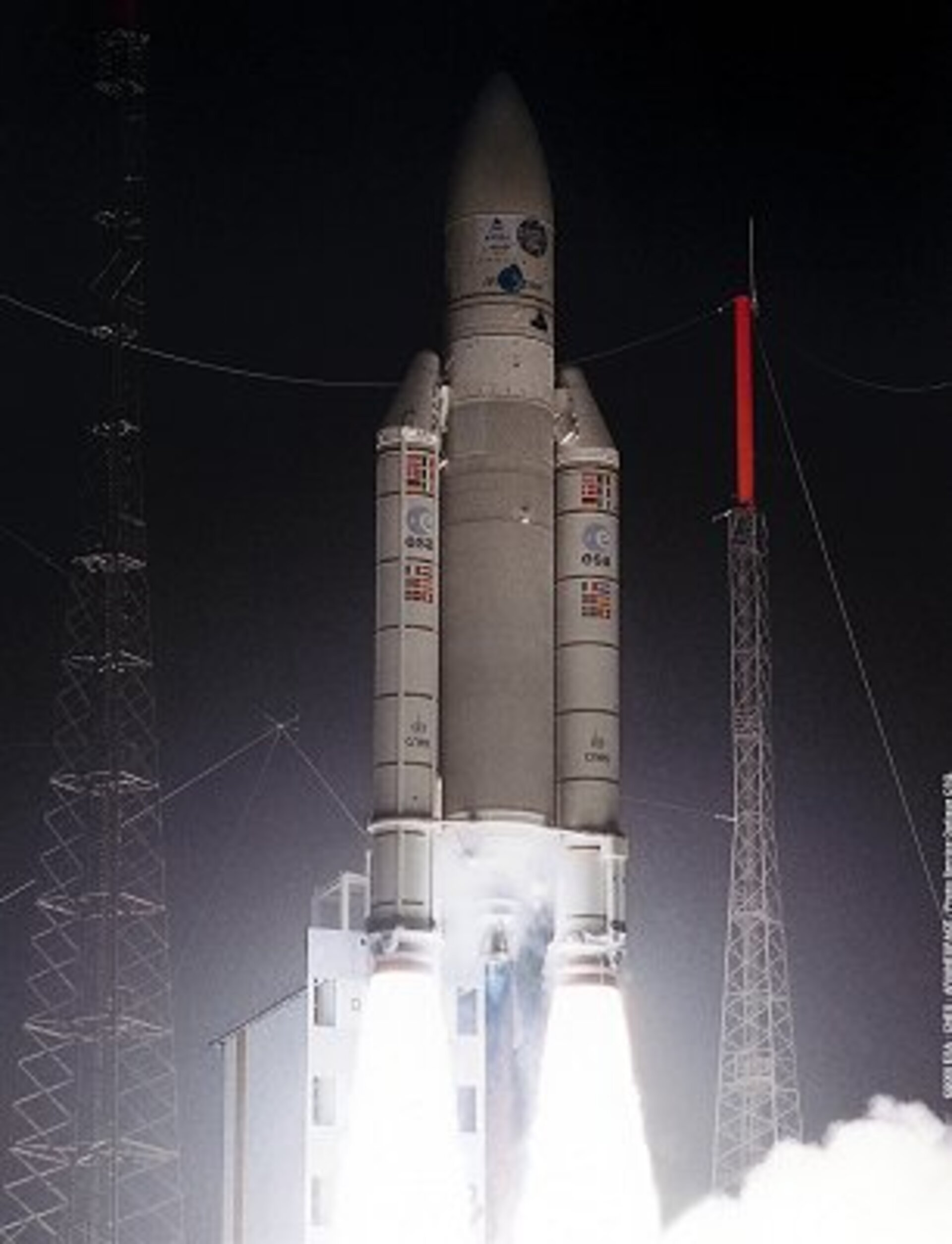 Launch of Ariane-5 flight V138 from the European Space Centre, Kourou, French Guiana, 19 December 2000.