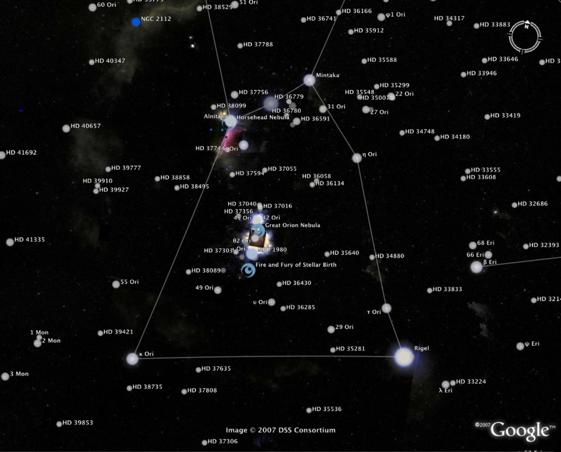 Screen capture of the Orion constellation border