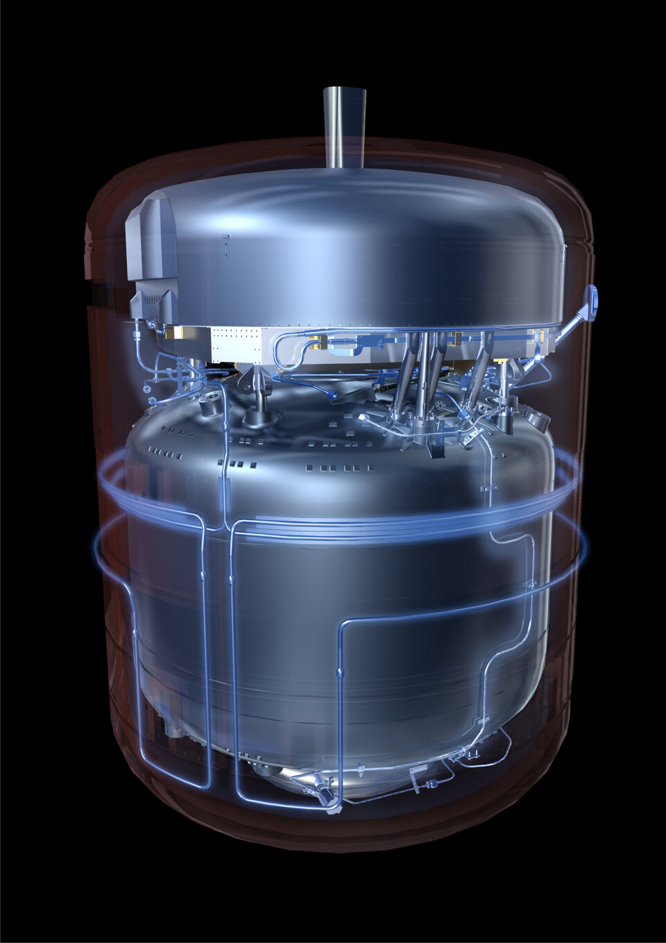 Herschels hjärta är en stor termos, den så kallade kryostaten, som håller detektorerna kylda till nära den absoluta nollpunkten.