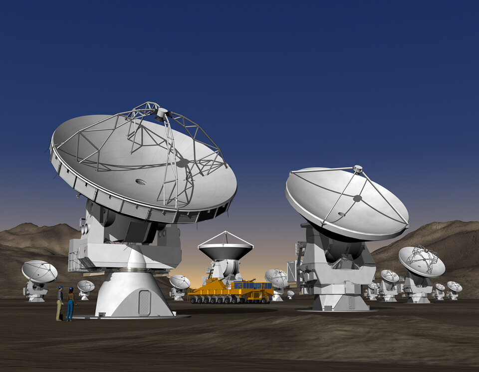 Impressie van de ALMA telescoop in Chili