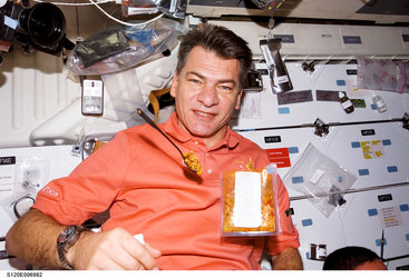 ESA astronaut Paolo Nespoli during a special Italian meal on board the Station