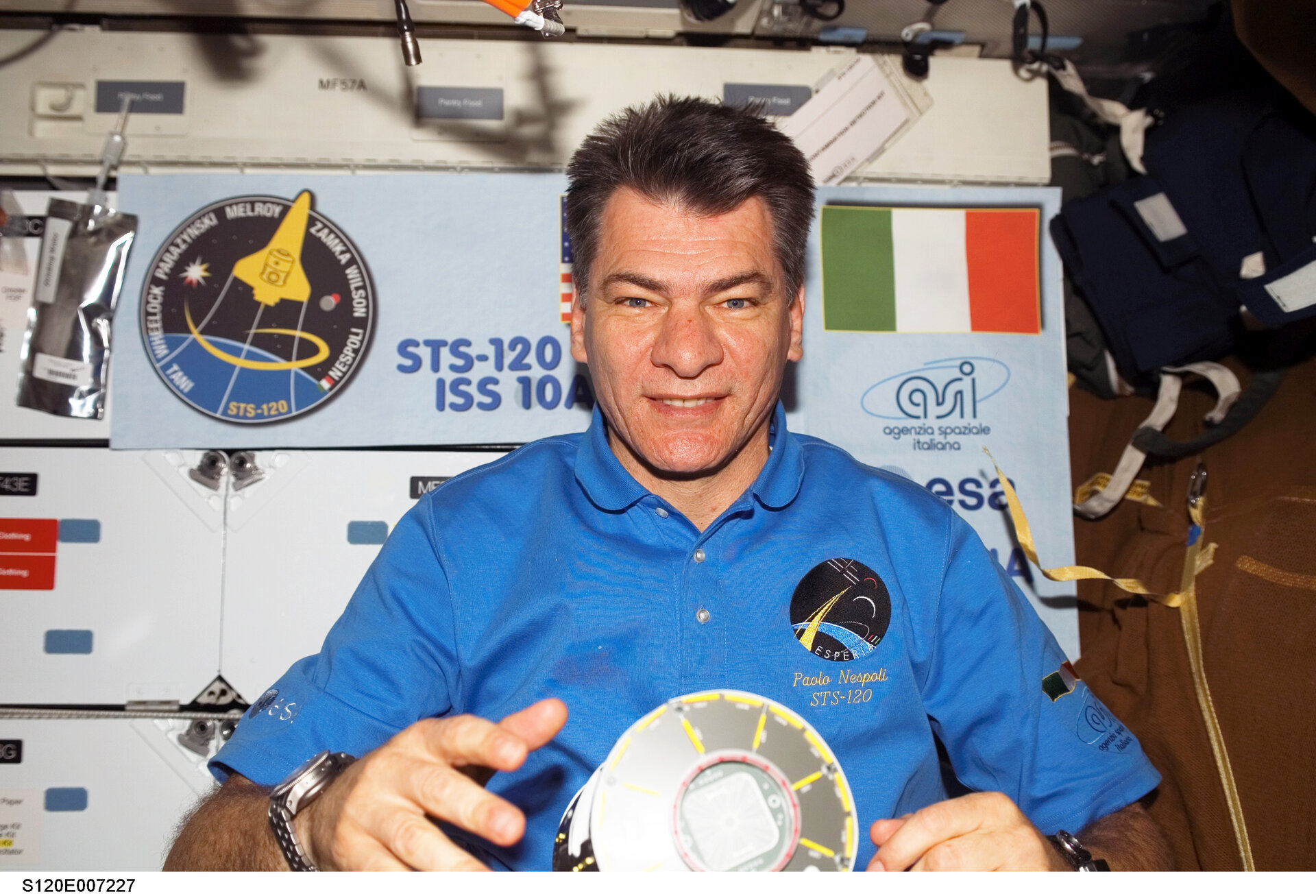 ESA astronaut Paolo Nespoli during the STS-120 mission