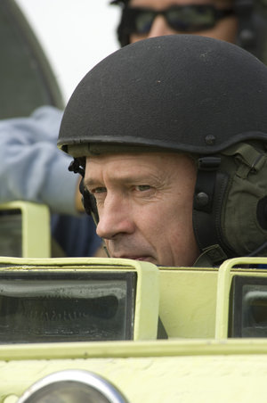 Frank De Winne during emergency evacuation training at Kennedy Space Center, Florida