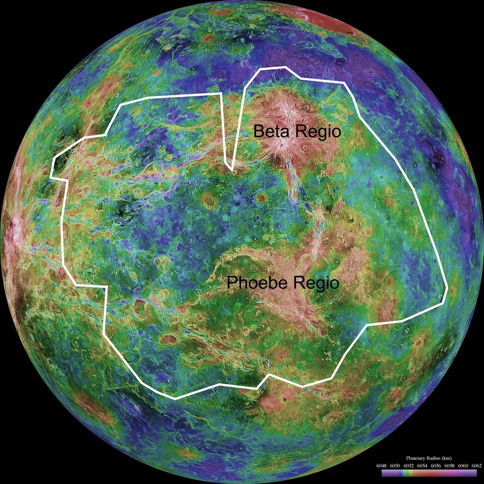 Magellan map with area mapped by Venus Express indicated