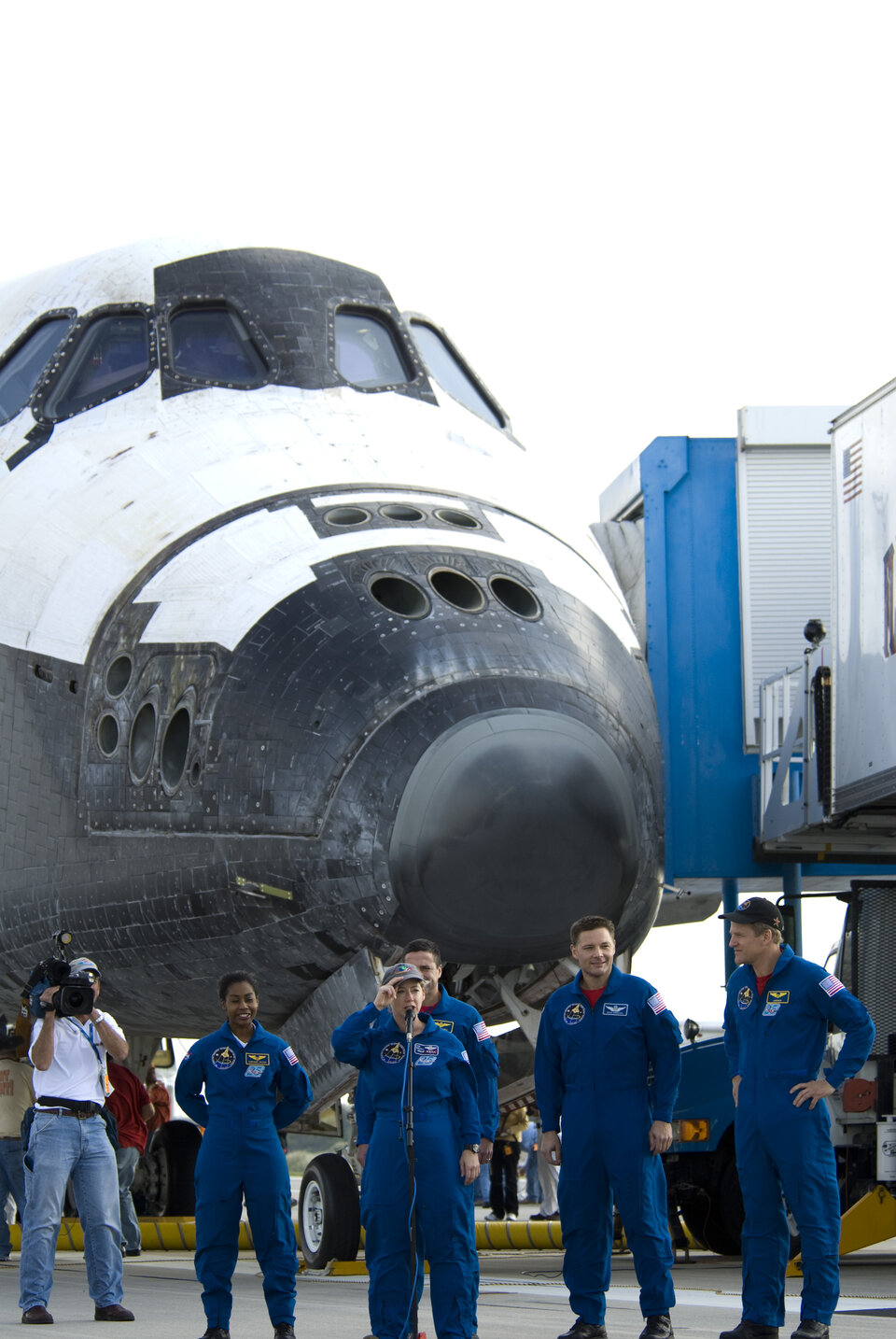 Media interview following the landing of Discovery