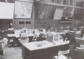 The ESOC Flight Dynamics room in the early 1980s.