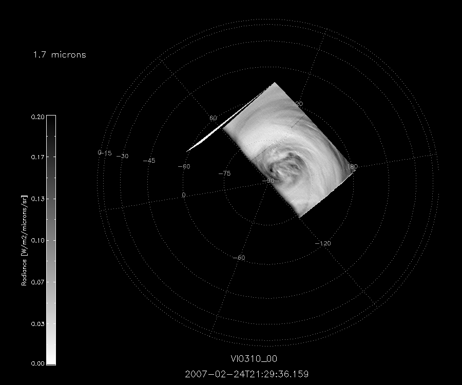 Venus south polar vortex at night