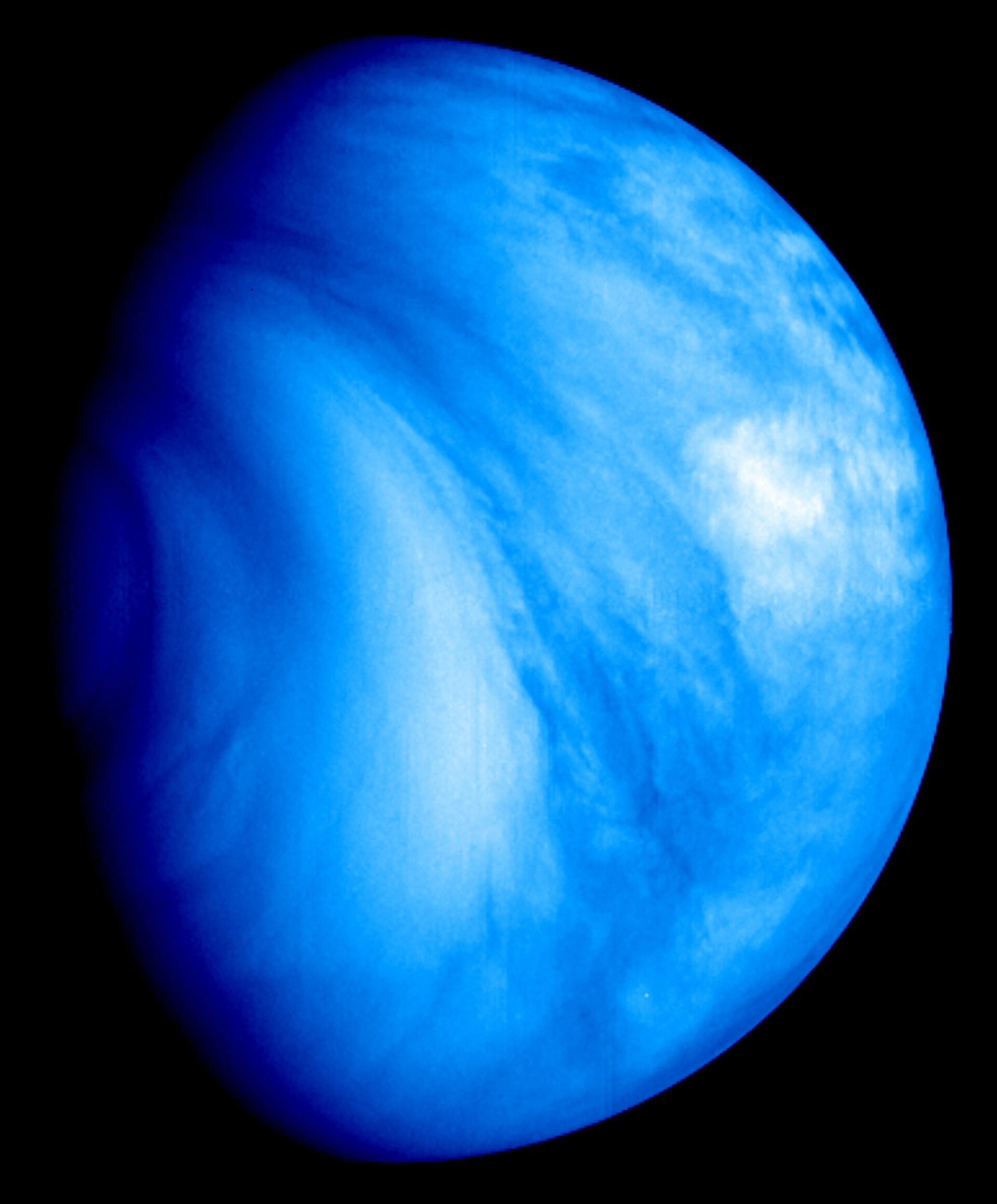 Opname van het zuidelijke halfrond van Venus (in valse kleuren) door de Venus Monitoring Camera (VMC) aan boord van Venus Express