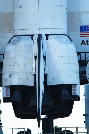 Close-up view of Space Shuttle Atlantis' main engines
