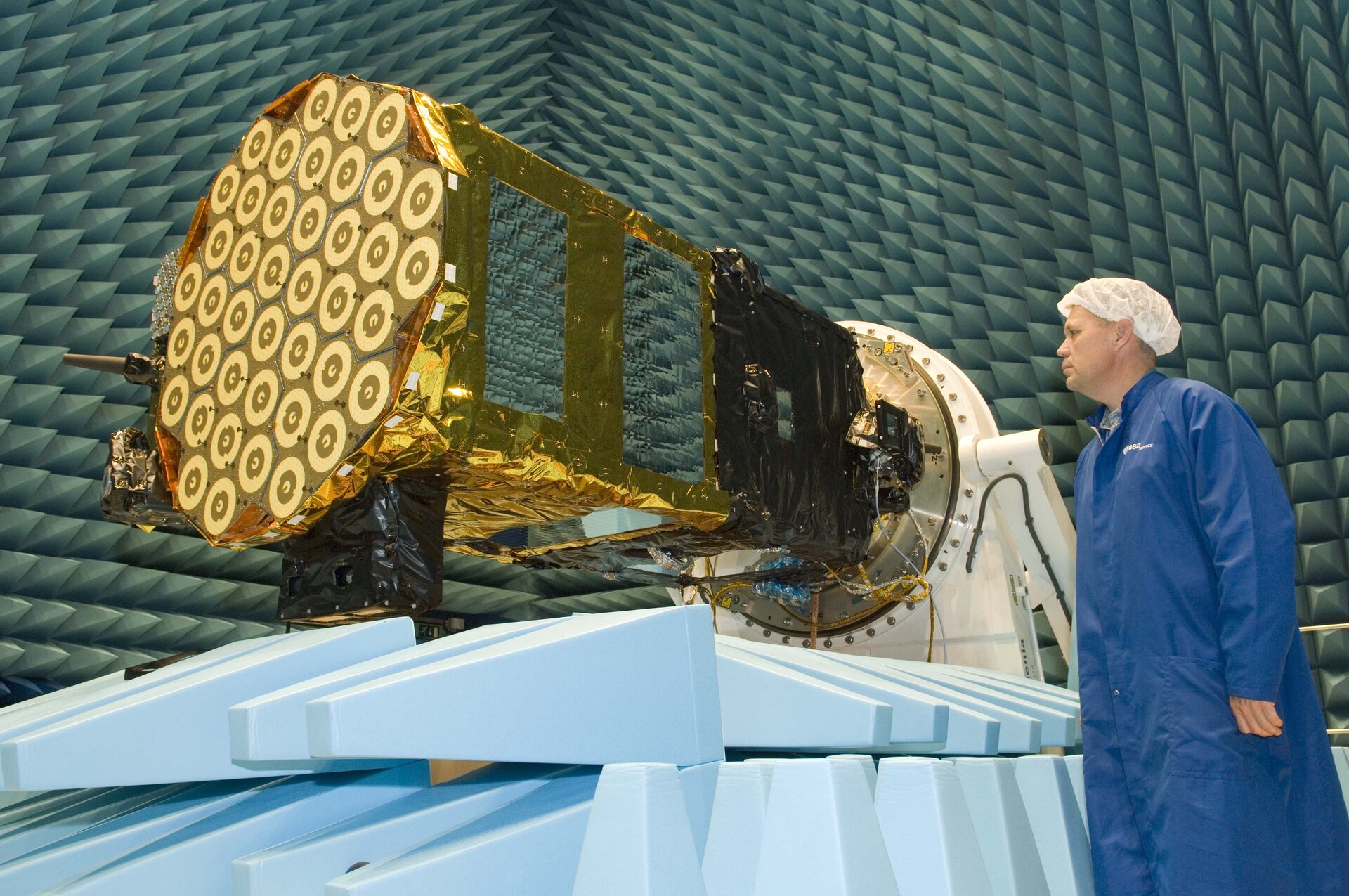 GIOVE-B in ESA's test facilty at ESTEC, in The Netherlands, in preparation for its launch in April 2008.