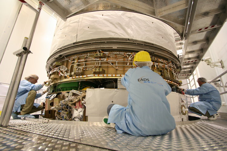 Two halves of the ATV are mated ready for launch