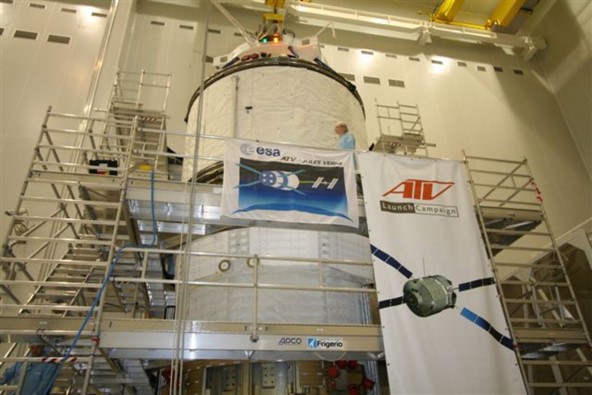 Two halves of the ATV are mated ready for launch