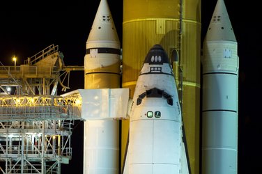 View of Space Shuttle Atlantis ahead of the STS-122 mission