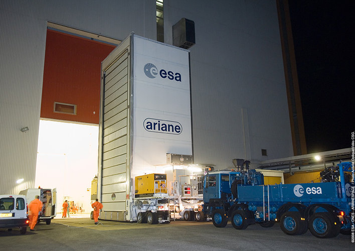 ATV arrives at the Final Assembly Building