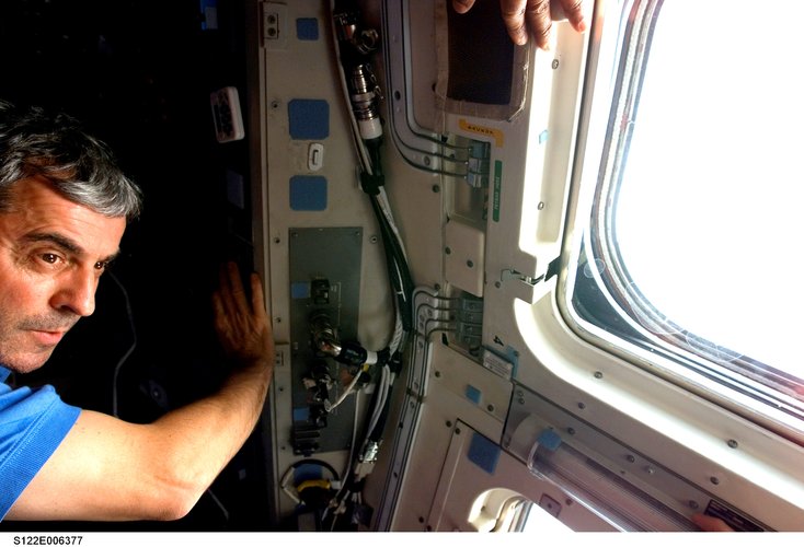 Leopold Eyharts inside Space Shuttle Atlantis
