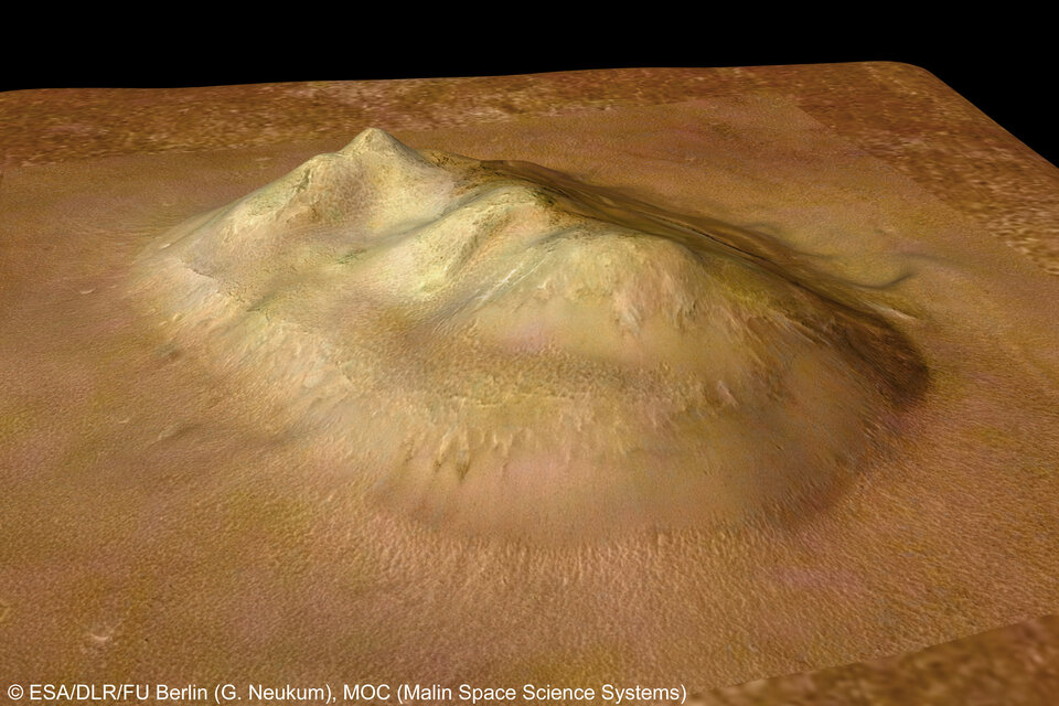 Perspektivbilde av det såkalte ”ansiktet på Mars” i Cydonia-regionen. ”Ansiktet” viser seg å være restene etter et enormt massiv