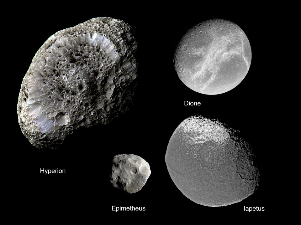 Een aantal van de manen van Saturnus