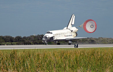 Space Shuttle Atlantis' drag chute is deployed