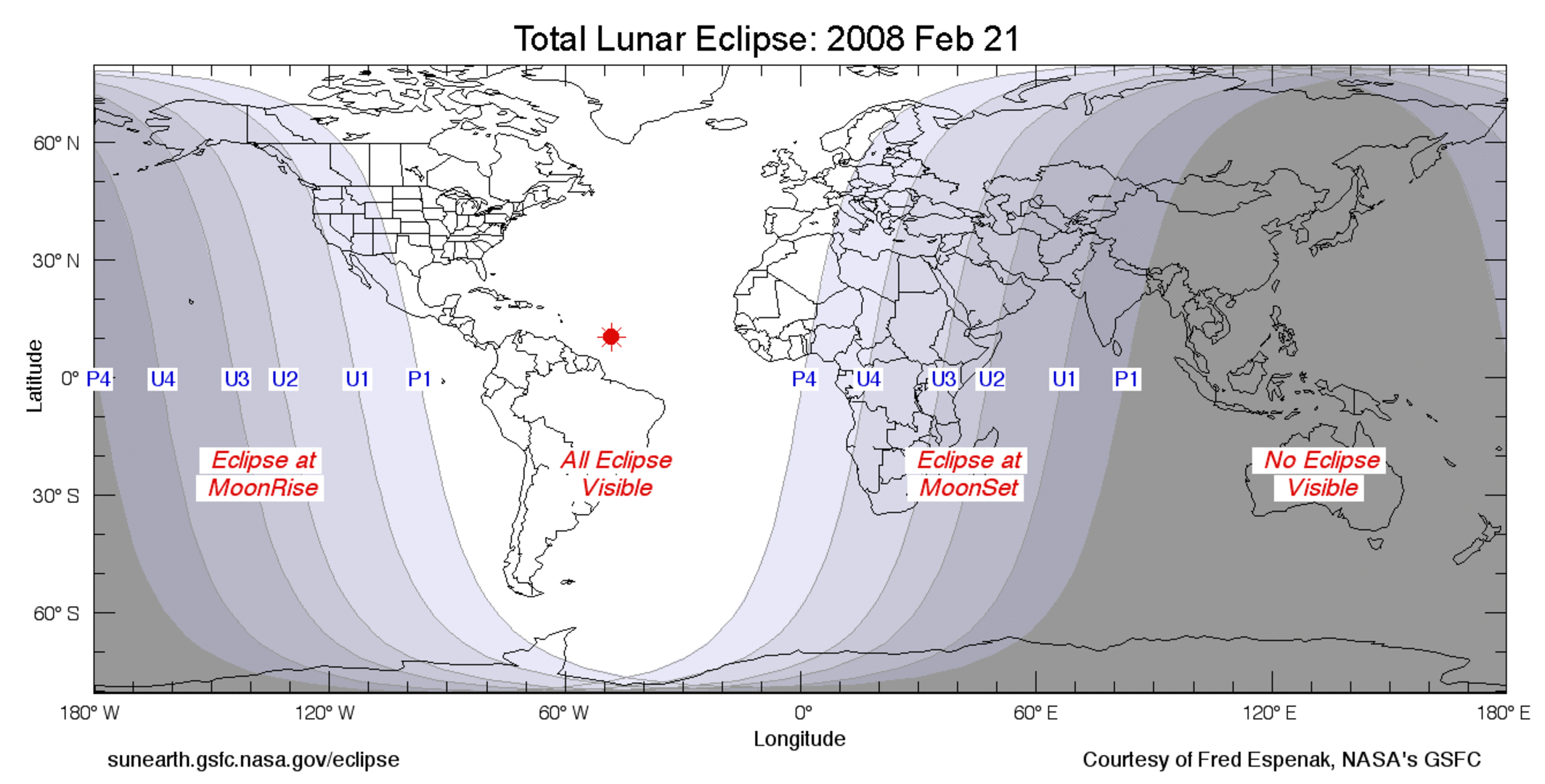 Visibility of the total lunar eclipse, 20 Feb 2008