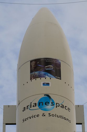 Close-up view of the Ariane 5 ES-ATV launcher