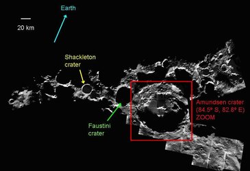 Månens sydpol ligger på randen av Shackleton-kratern
