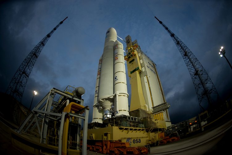 The Ariane 5 ES-ATV launcher, on its mobile launch table