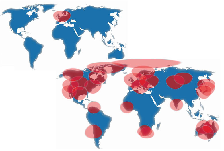 Top left: example of current educational satellite coverage, Bottom right: GENSO coverage