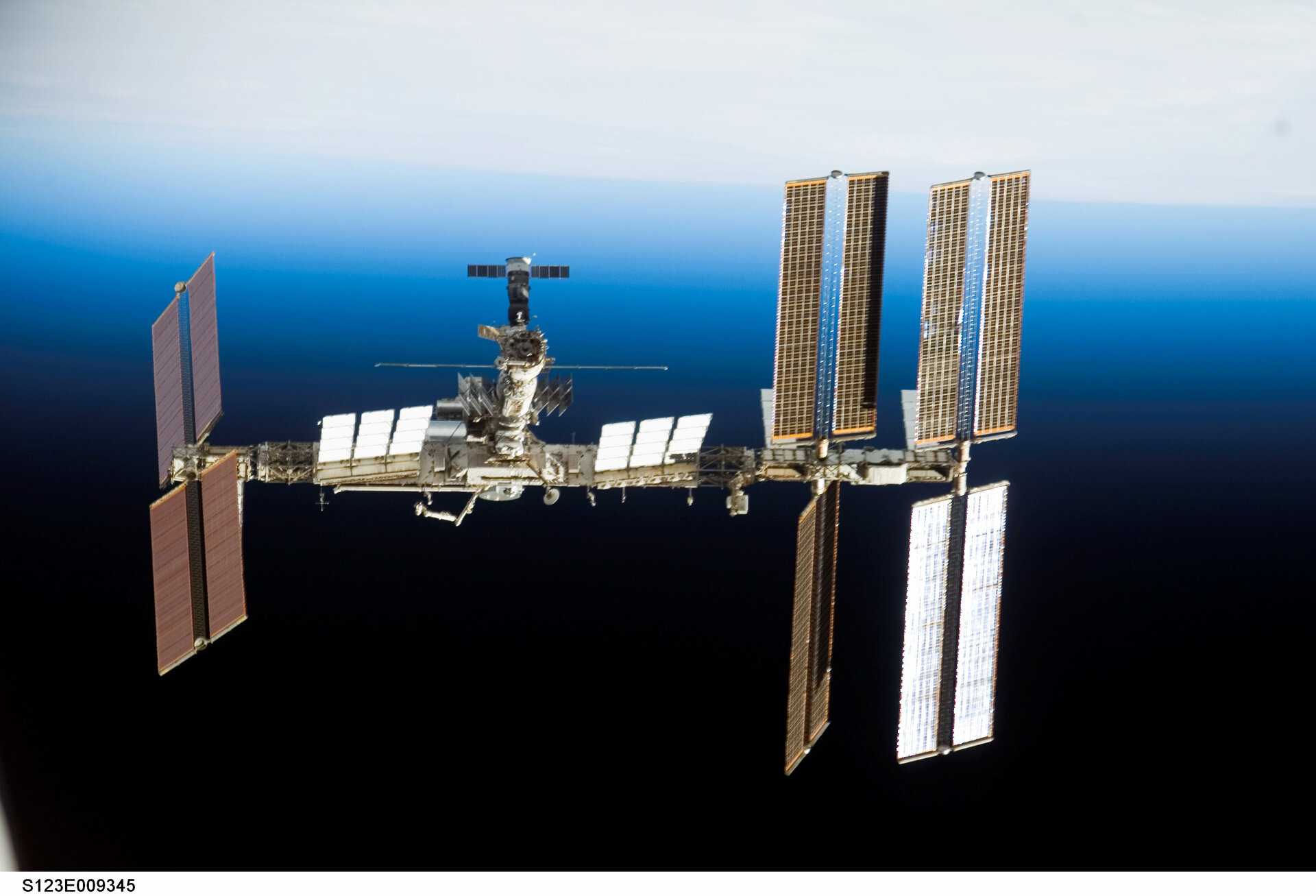 View of the International Space Station following undocking of Space Shuttle Endeavour on the STS-123 mission