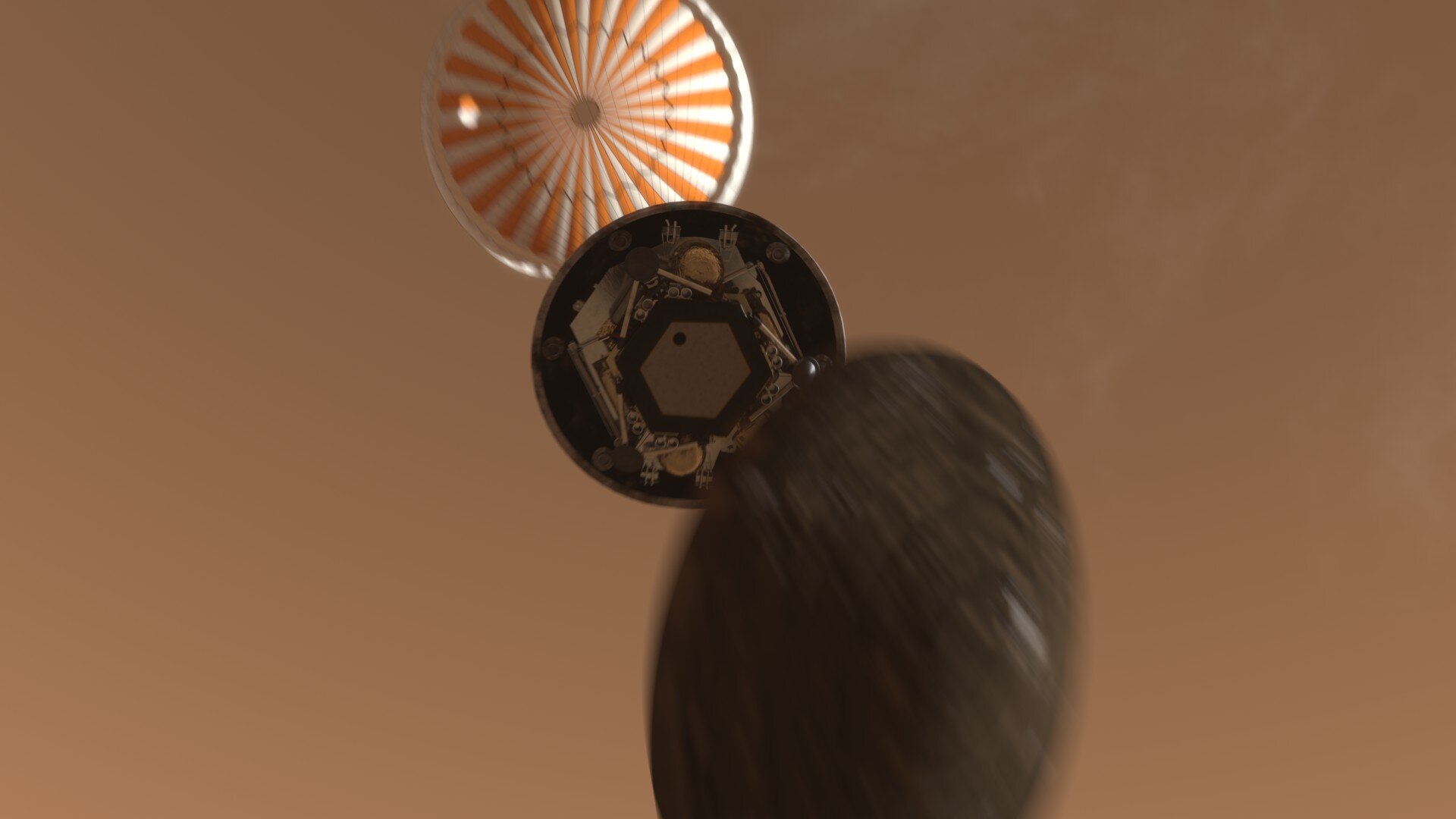 Artist's impression of parachute deployment during Phoenix's descent to Mars