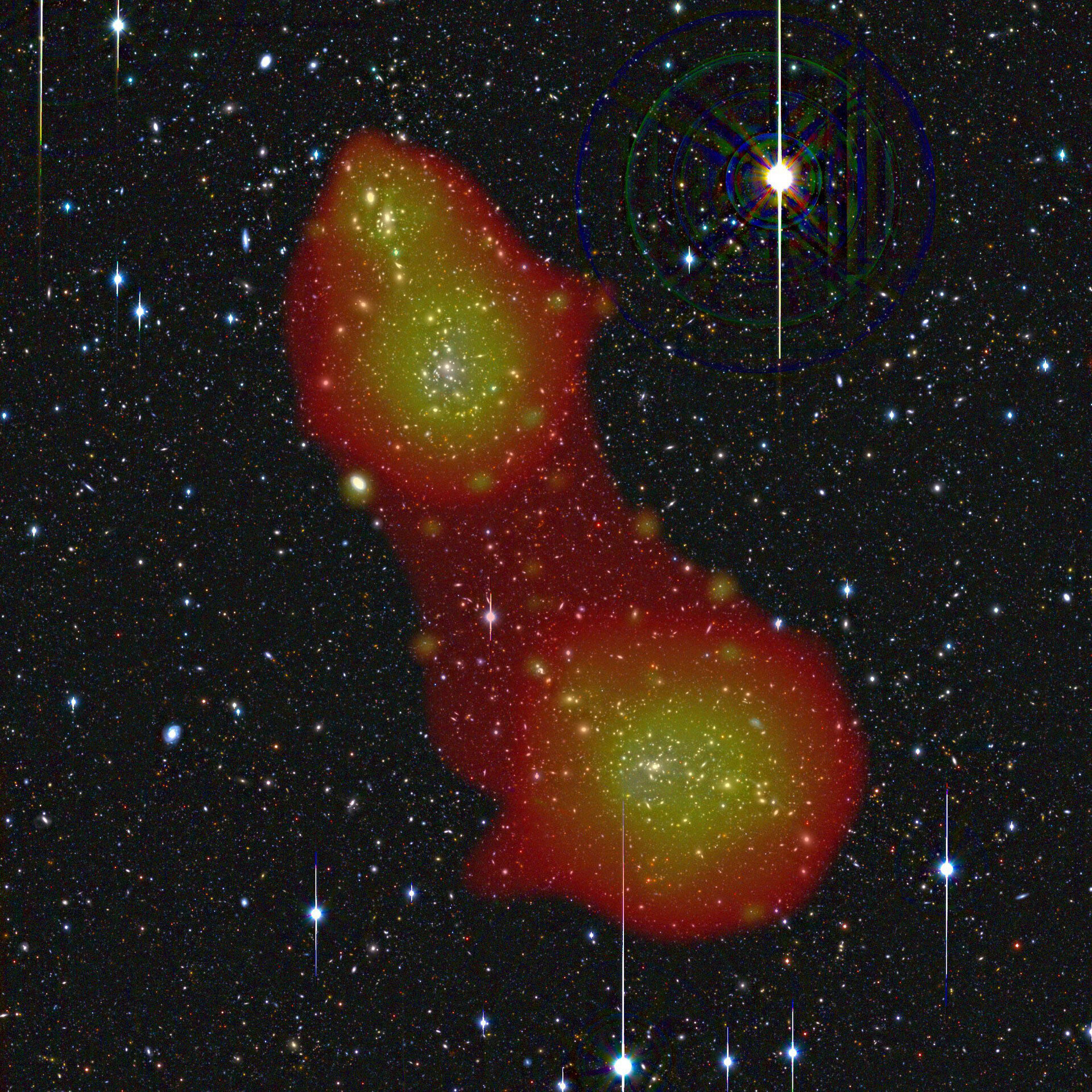 Galakseklyngerne Abell 222 og Abell 223.