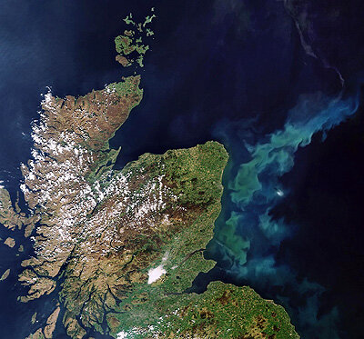 A phytoplankton bloom off the coast of Scotland