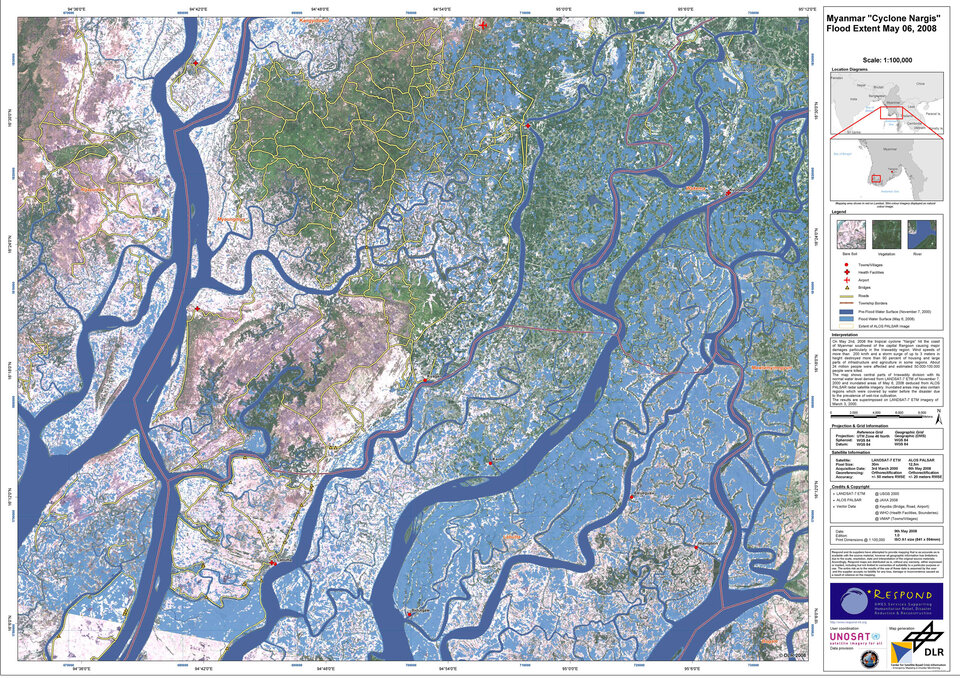 Áreas inundadas no delta do Irrawaddy