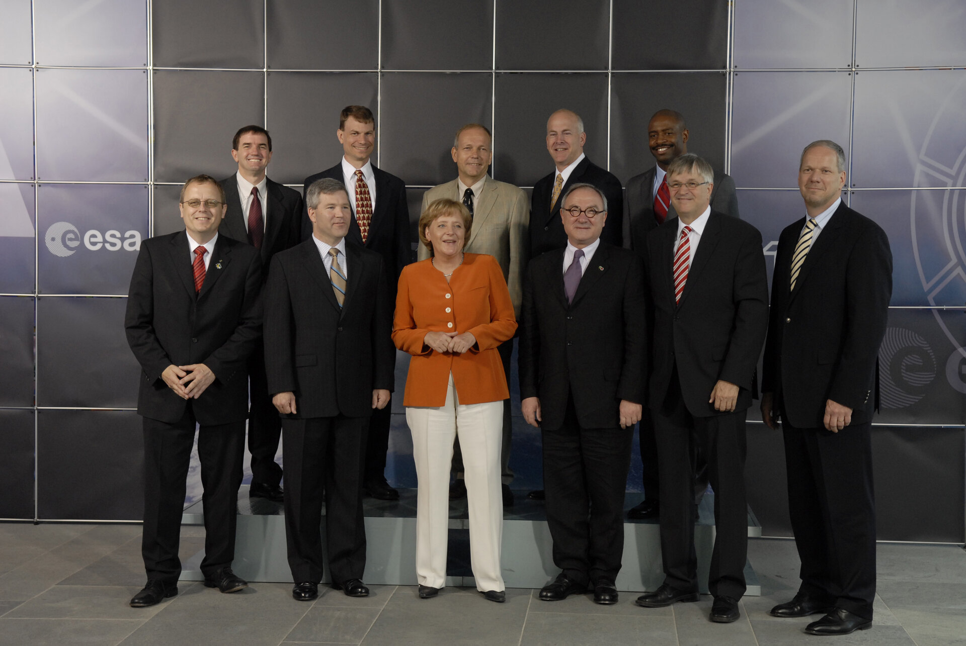 German Chancellor Angela Merkel welcomes the STS-122 Shuttle crew at the Federal Chancellery in Berlin